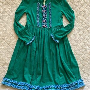 Matilda Jane Green Dress with Blue Ruffle Accents